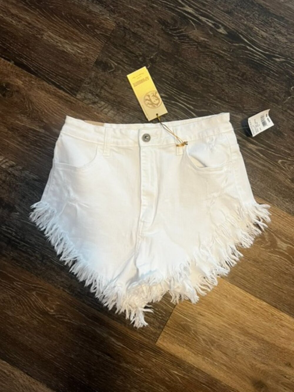 Junior's New W/tags Aphrodite Shorts, Size L, White, Pockets, Fringe, Stretch